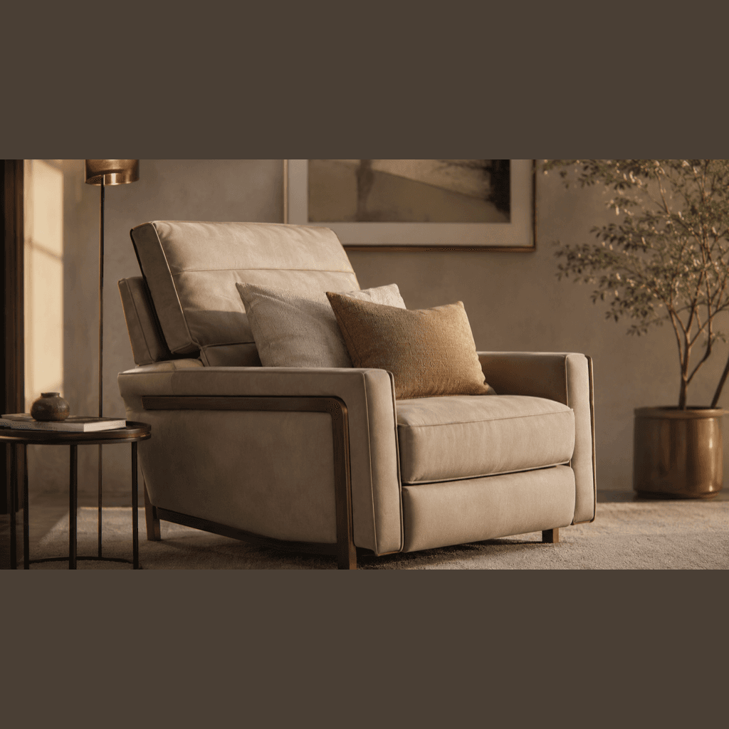Sala con sillón y cojines fabricados con microfibra y poliuretano
